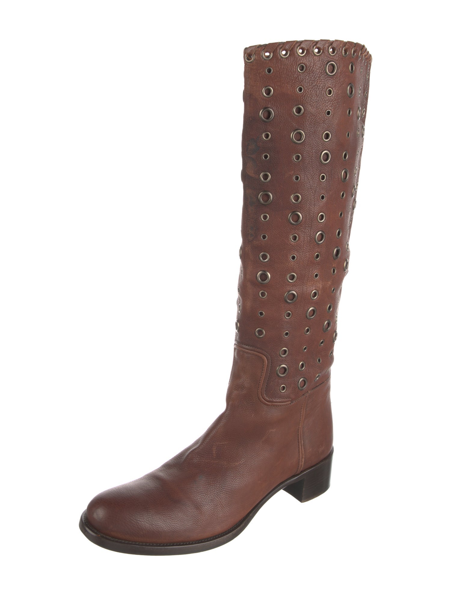 Prada Leather Colorblock Pattern Riding Boots